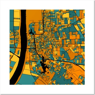 Baton Rouge Map Pattern in Orange & Teal Posters and Art